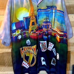 VTG 1990’s Malibu Dreams Vegas Gambler Hawaiian button up Single Stich Sz XL.